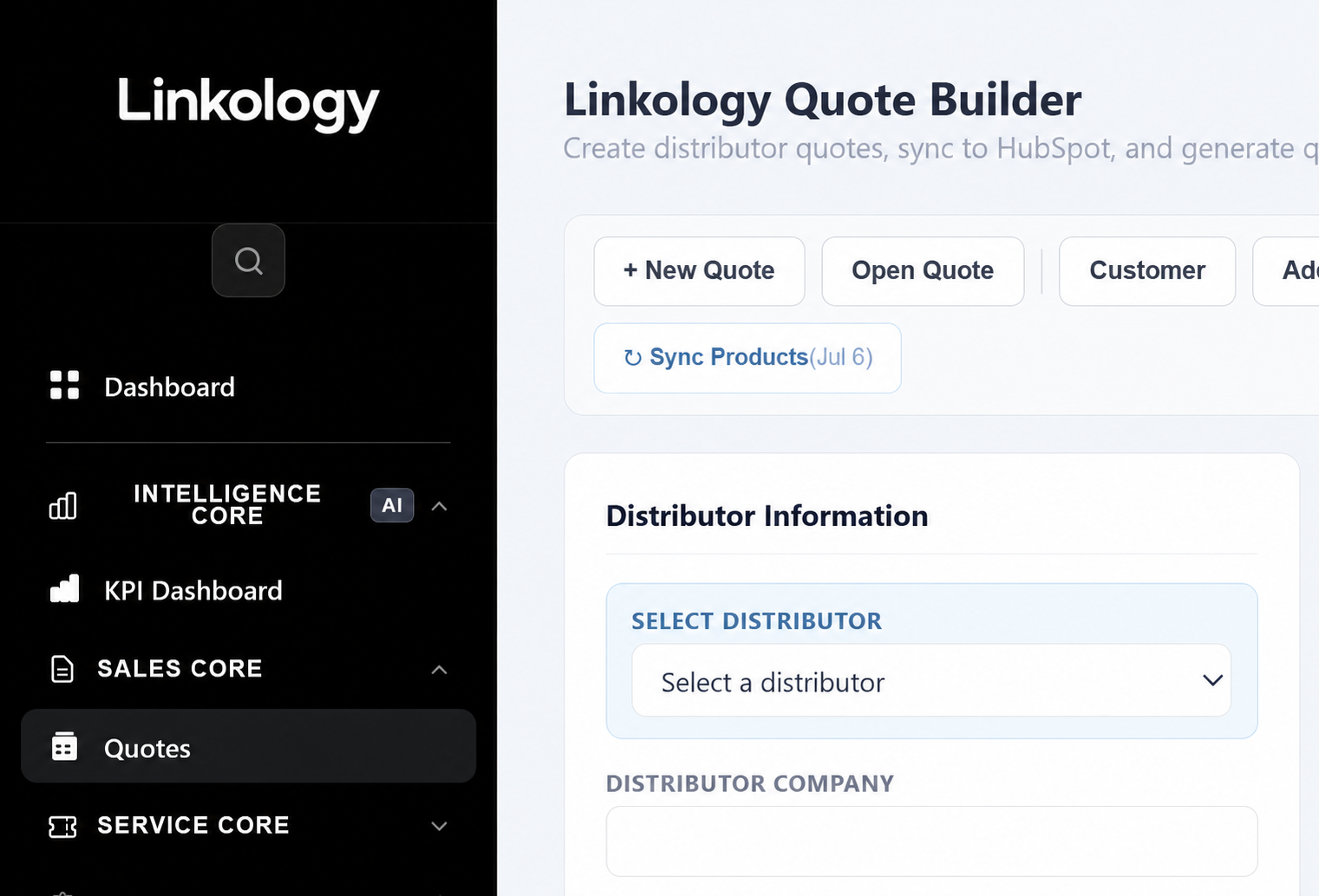 Linkology custom quote builder using a real technical sales workflow