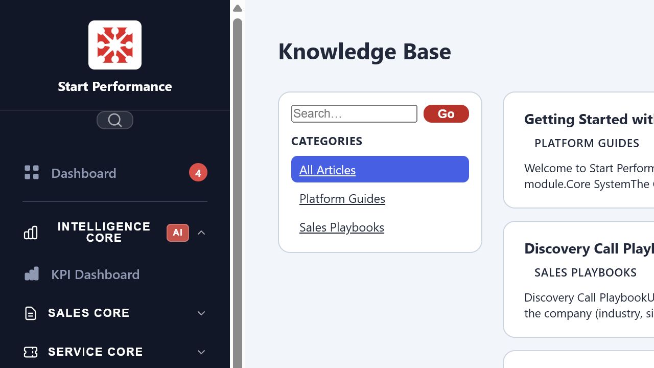 Linkology searchable Knowledge Center with platform guides and sales playbooks